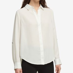 NWT DKNY Cuffed-Sleeve Hidden-Placket Blouse
